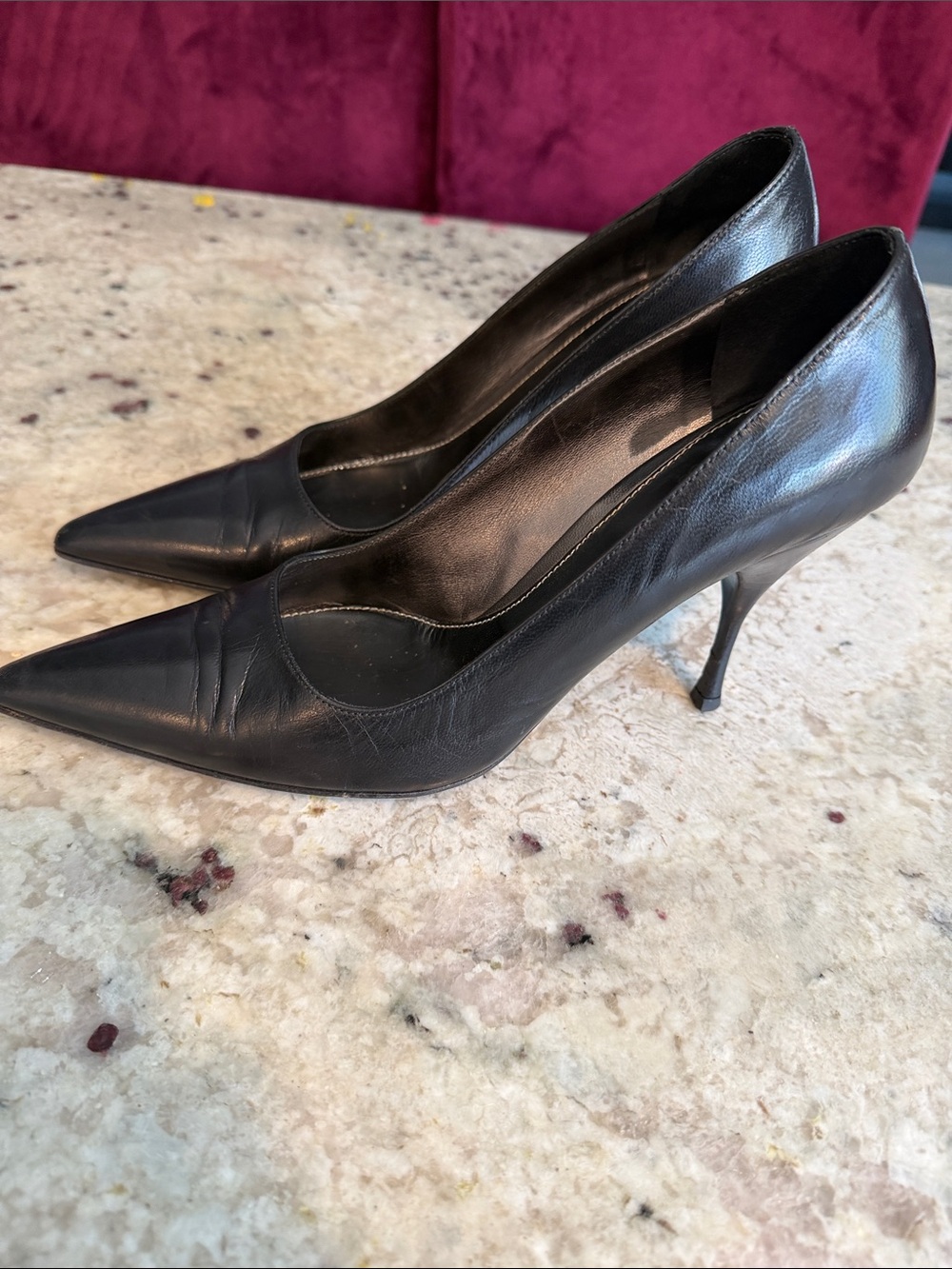 Prada Black Leather Pointed-Toe Heels - Picture 4 of 13